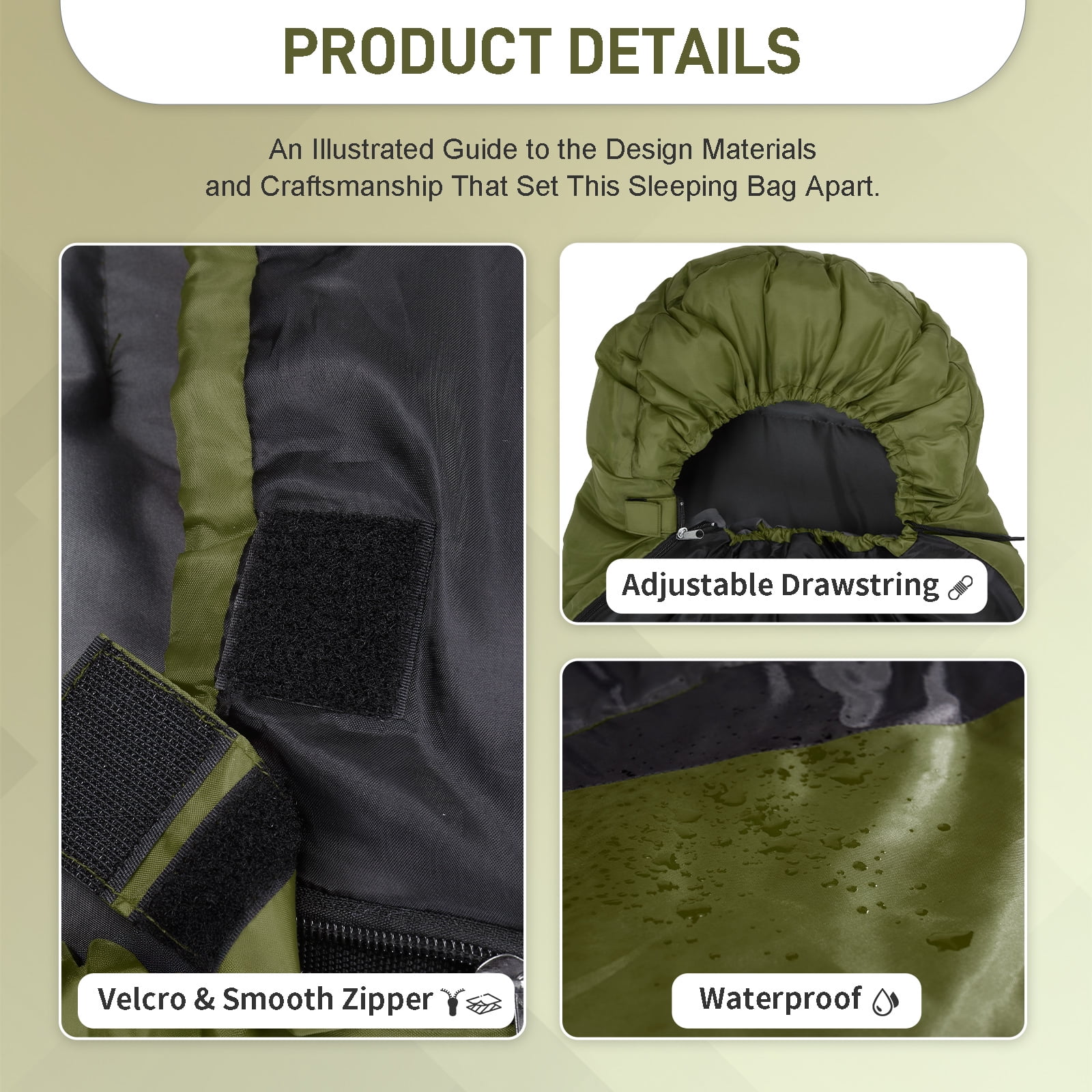 Ktaxon Heated Sleeping Bag,  Rectangular Lightweight Sleeping Bag with USB Powered Heating Pads for 14-50 °F, Compact Envelope Sleeping Bag for Camping Picnic Hiking, Green