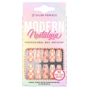 Salon Perfect Artificial Nails, 115 Modern Nostalgia Pink Checkers, File & Glue Included, 30 Nails