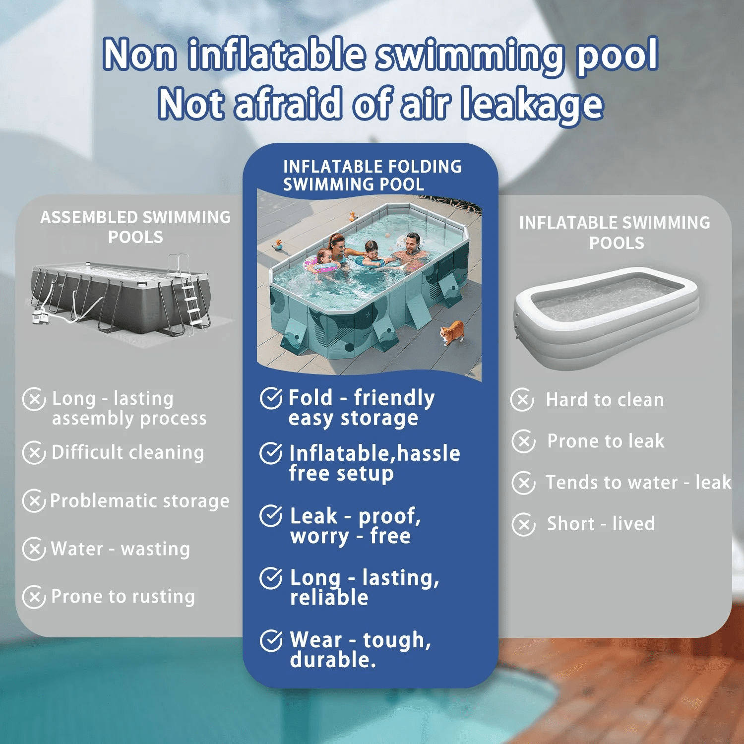 JieC 102"Foldable Swimming Pool for Home Use, Easy to Place and Store Large Capacity Pool, for Yard, Garden, Patio,Green