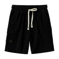 thumbnail image 3 of OGLCCG Mens Casual Corduroy Shorts Elastic Waist Drawstring Jogging Shorts Solid Color Lightweight Summer Sport Shorts with Multi Pockets,S,Black, 3 of 8