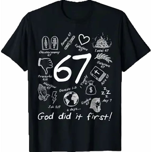 Vesco Funny God Did It First 67 Meme Jesus Christian Bible T-Shirt