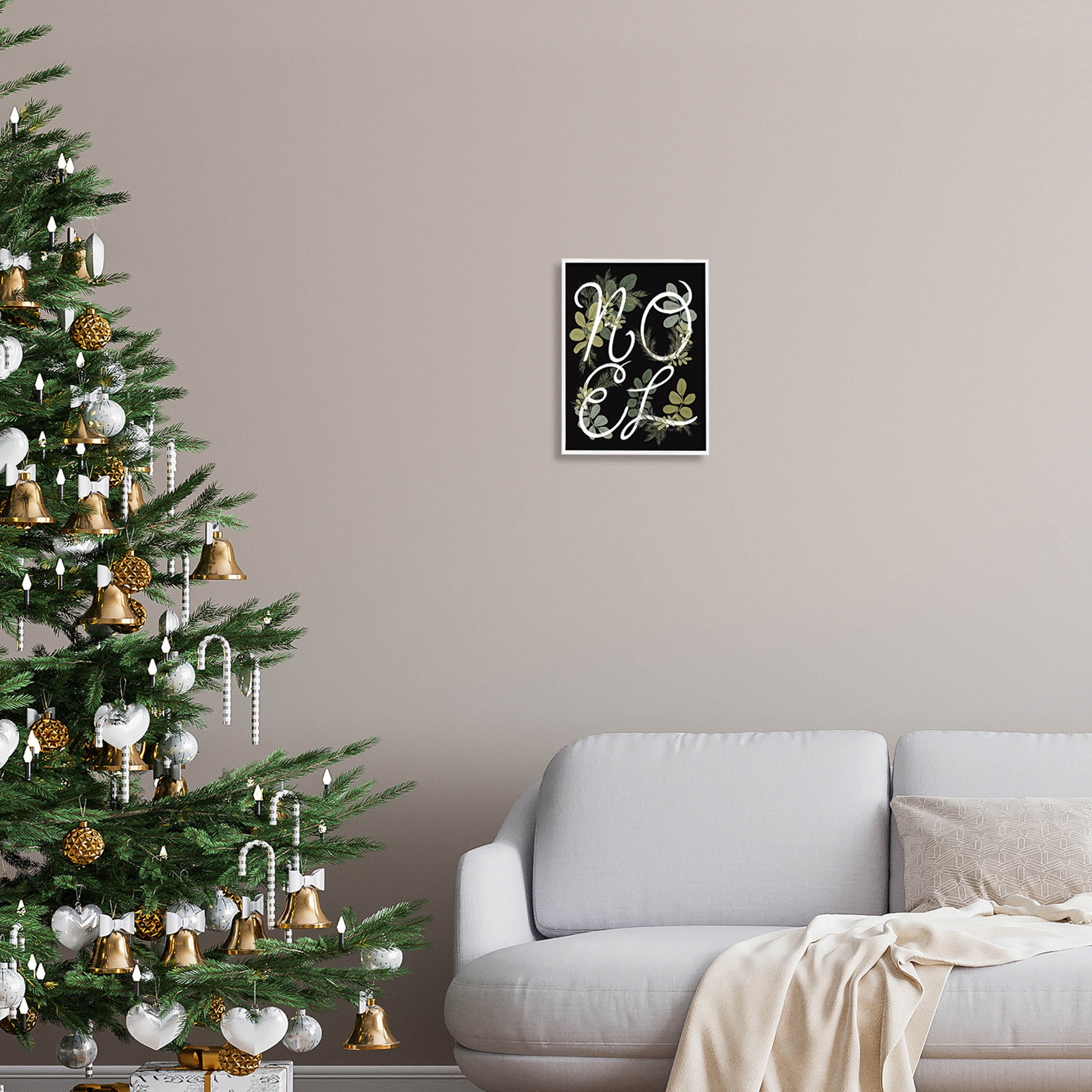 Noel Intertwined Botanical Leaves Holiday Graphic Art White Framed Art Print Wall Art