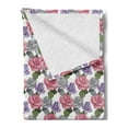 thumbnail image 2 of Flowers Soft Flannel Fleece Throw Blanket, Floral Theme Botanical Illustration Pink and Purple Roses Along Green Leaves, Cozy Plush for Indoor and Outdoor Use, 50" x 60", Multicolor, by Ambesonne, 2 of 5