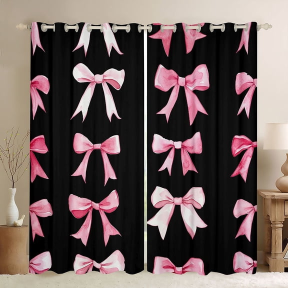 Erosebridal Pink Princess Bowknot Curtains Pack of 2 (42x84 Each) For Girls,Cute Coquette Bow Tie Curtains Blackout For Kids