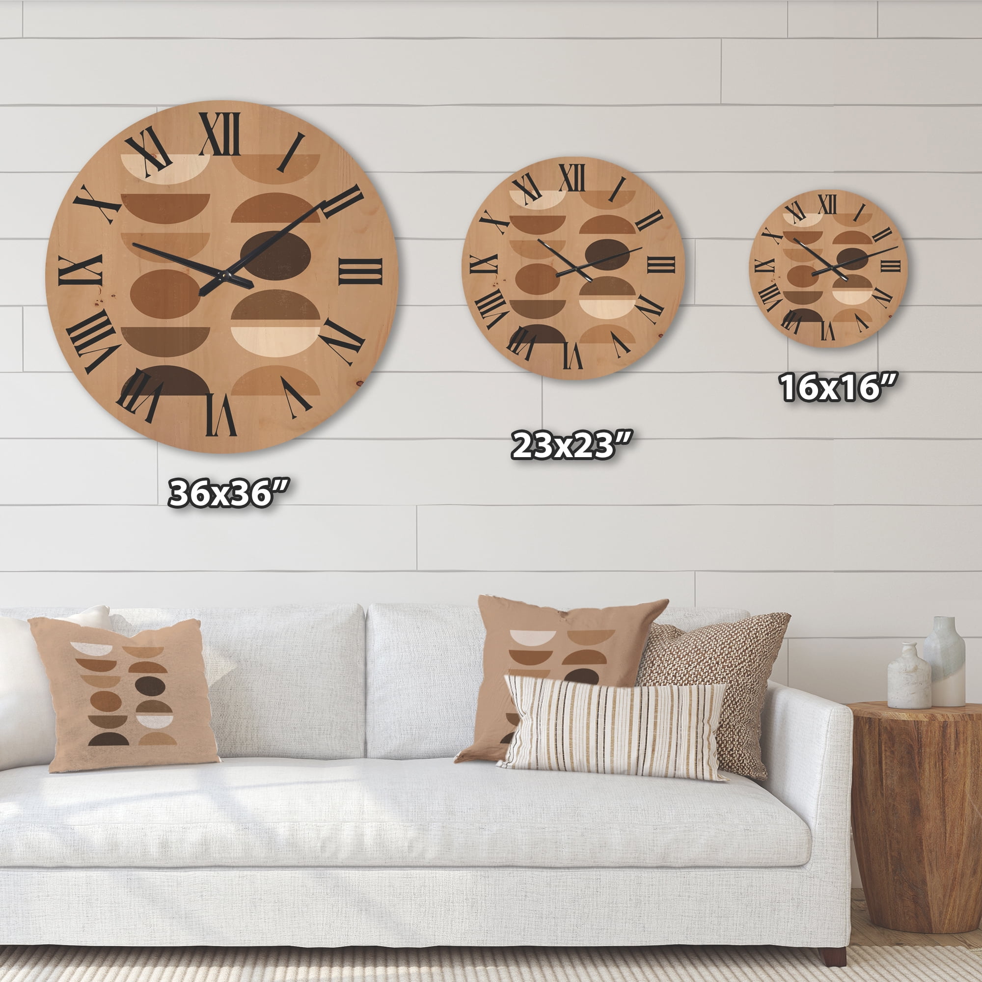 Designart 'Abstract Moon and Sun Geometric Print II' Modern Wood Wall Clock