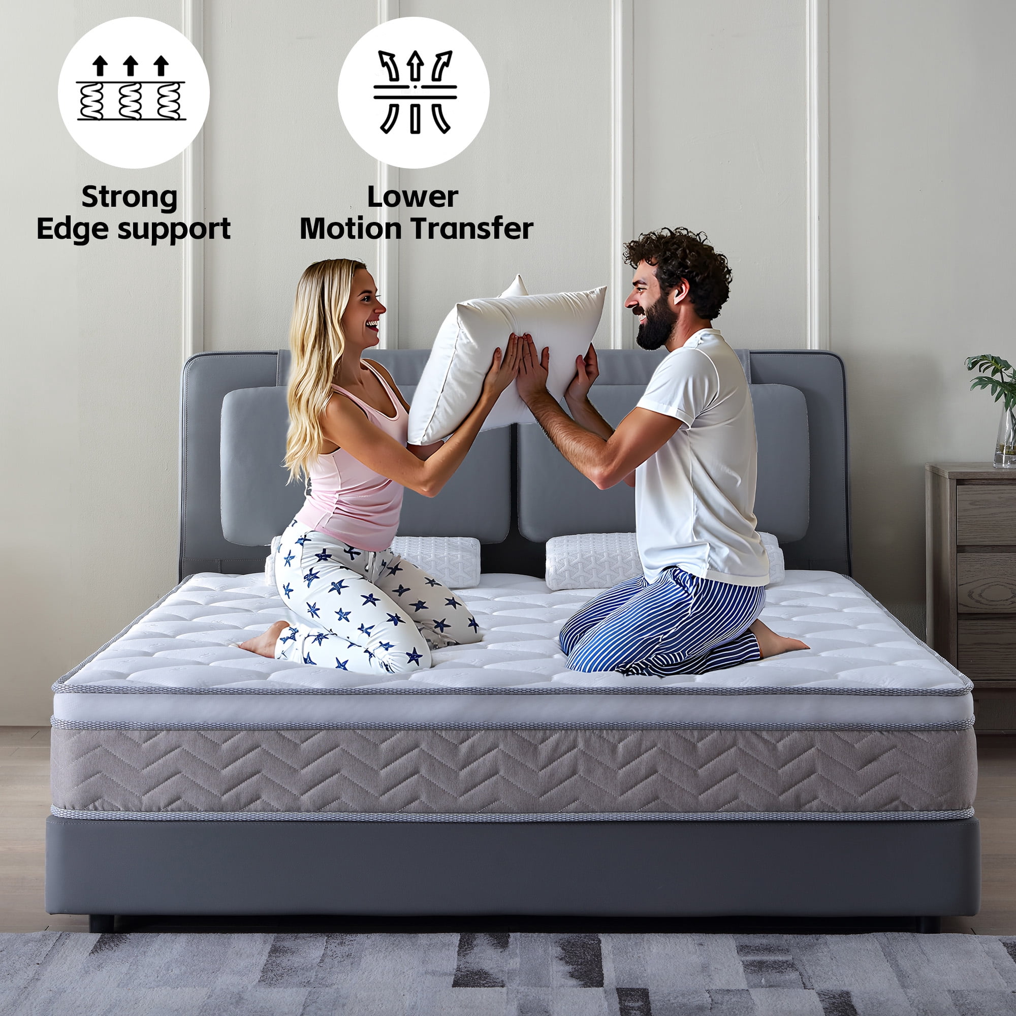 Queen Mattress, 12 Inch Hybrid Mattress in a Box, Zoned Pressure Relief, Individually Wrapped Pocket Coils Innerspring Mattress, Support & Pressure Relief, Medium Firm Feel