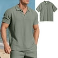 thumbnail image 2 of WTOBBY Men's Linen Short Sleeve Shirt Lightweight and Breathable, Casual Summer Beach Shirt, Solid Color Top for Golf, Vacation, and Relaxed Outdoor Wear,Light Gray 2XL, 2 of 8