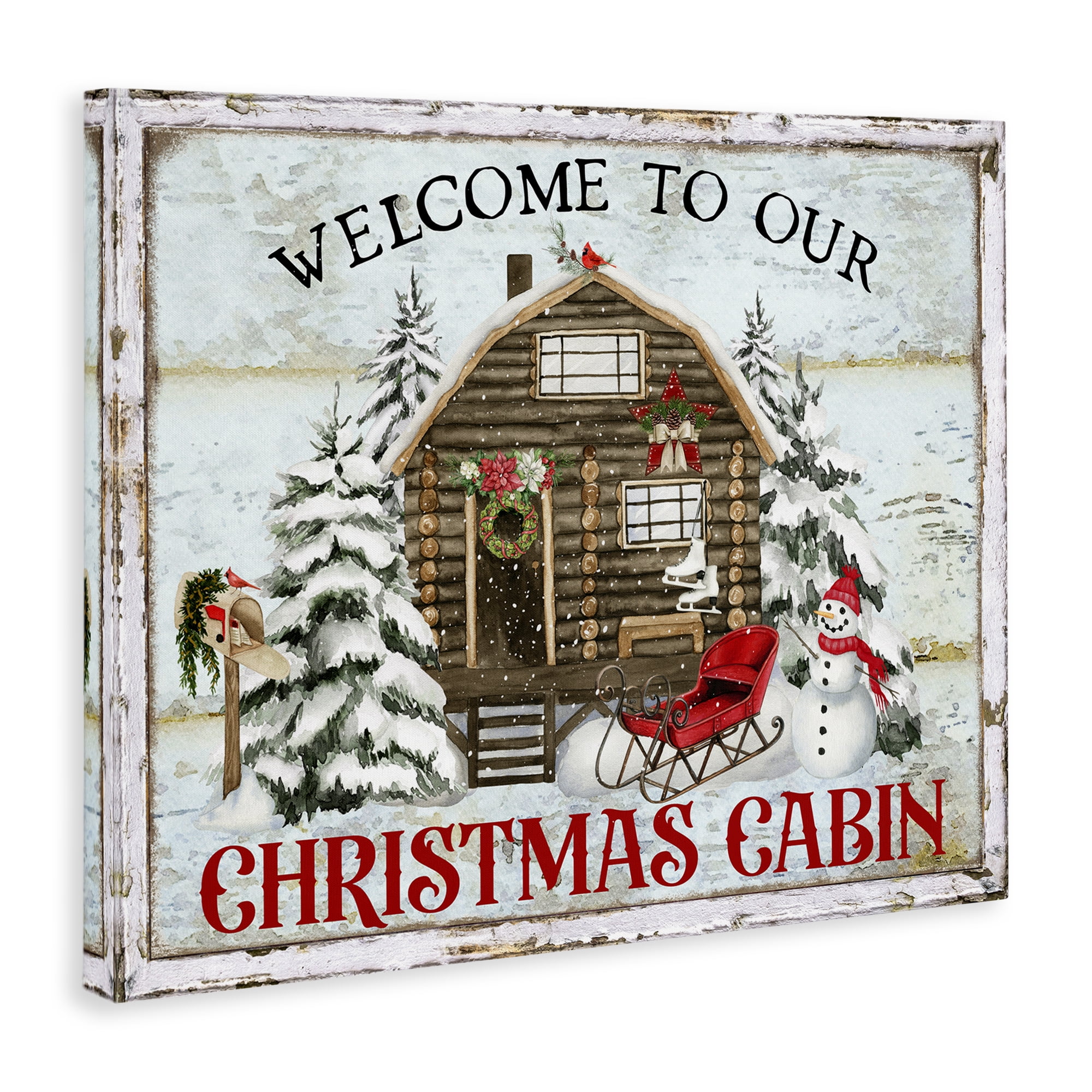 Stupell Industries Welcome Christmas Cabin Holiday Painting Gallery Wrapped Canvas Art Prints Wall Art, 20 x 16