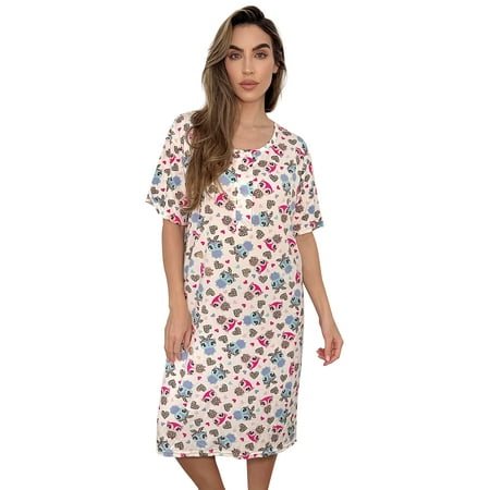

Just Love Short Sleeve Nightgown Sleep Dress for Women (White - Leopard Owls 2X)