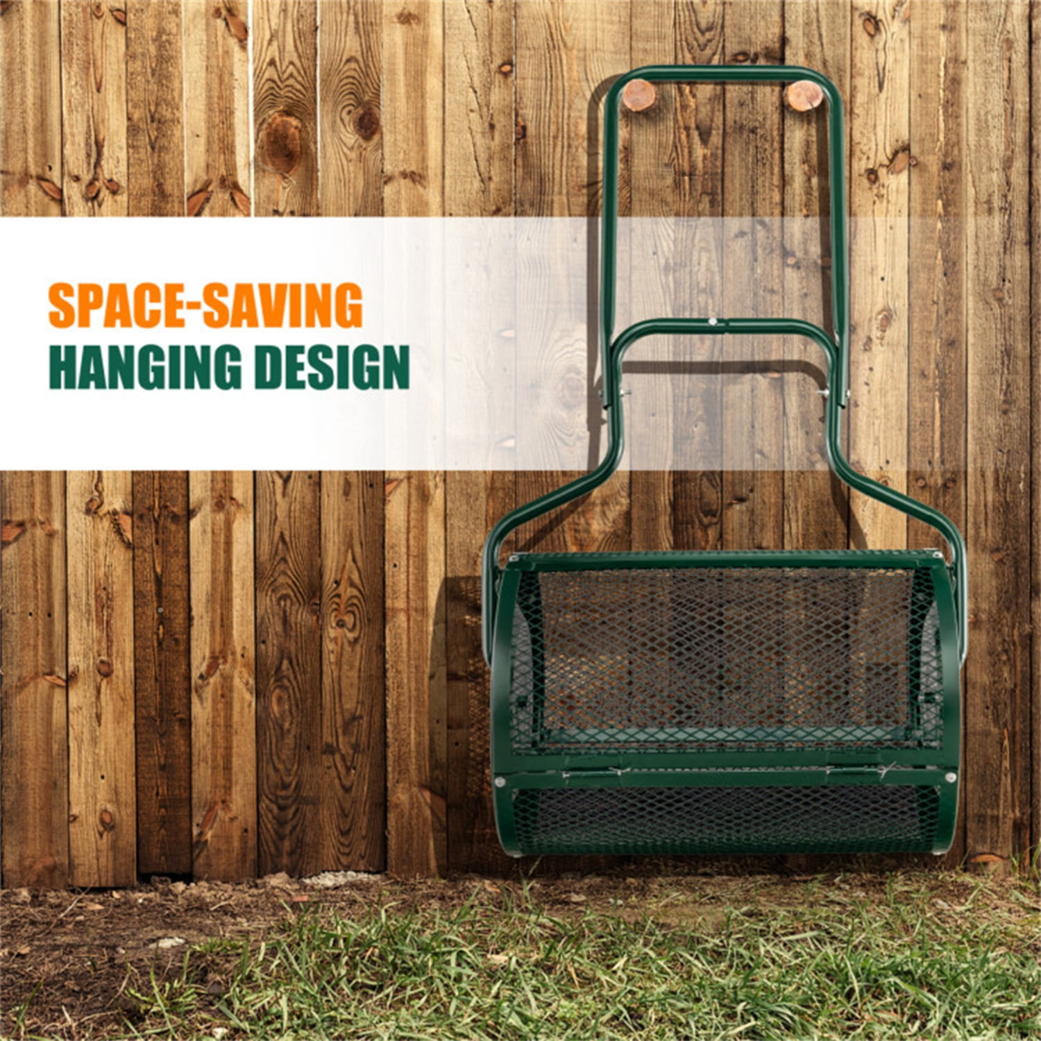 24-Inch Metal Mesh Compost Spreader with 2.7 Cu.ft Large Capacity, Heavy-Duty Rustproof Lawn Spreader for Peat Moss/Topsoil/Sand-Green