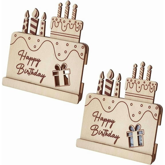 2pcs Wood Birthday Money Clip Decoration Birthday Cake Blanched Almond 105x105x10mm