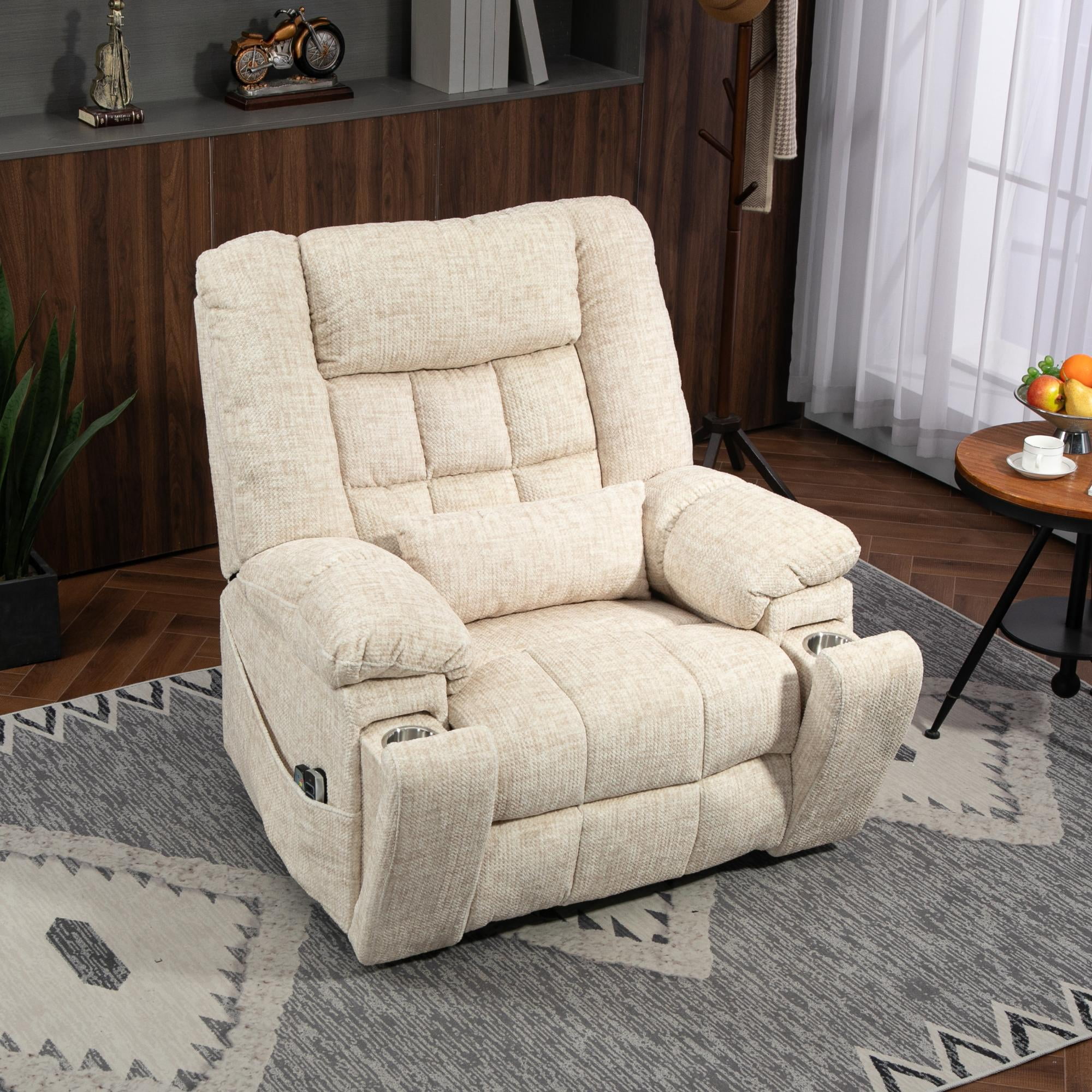 JUUXO 4-Motor Power Lift Chair with Heat & Massage - Power Adjustable Headrest, Backrest, Lumbar & Footrest - 27-inch Wide Seat Lay Flat Recliner with Cup Holders - Big Tall 400 lbs