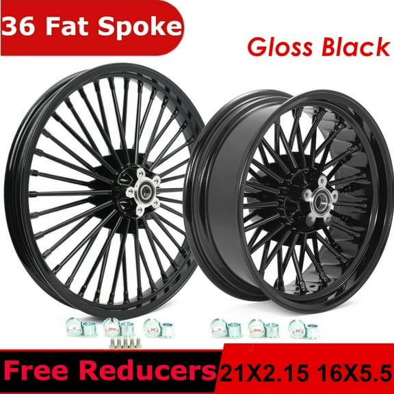 Fat Spoke Wheels Rims Set 21x2.15 16x5.5 for Harley Dyna Fat Bob FXDF 2008-2017 Low Rider FXDL FXDLS 2006-2017 Street Bob FXDB FXDBP Switchback FLD Wide Glide FXDWG Super Glide FXD FXDC EFI FXDCI