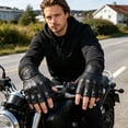 thumbnail image 3 of CSStudio Men's Fingerless Goat Leather Motorcycle Gloves, Perforated Breathable Half Finger Riding Gloves, Elastic Wrist Summer Gloves for Motorbike Off‑Road Driving, 3 of 6