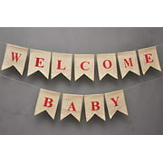 WELCOME BABY Burlap Banner - Elegant Baby Shower Flag Banner - Pink/Blue feet Welcome - Ornate Welcome Baby Home Decor - Pregnancy Reveal Photo Prop #B_BAN_27