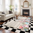 thumbnail image 2 of Black White Bunny Easter Area Rugs 5'x7', Small Throw Rugs for Laundry Room Playroom, Eggs Spring Floral Rabbits Wooden Indoor Outdoor Rug Non-Slip Low Pile Carpet Runner Reversible Floor Mats, 2 of 8