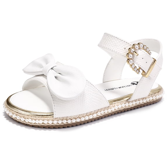 NCCB Girls Sandals Wedding Flower Girl Summer Dress Shoes Open Toe Sandals for Girls White 1 Big Kid