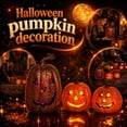 thumbnail image 2 of Glowing Hollow Plastic Pumpkin Halloween Decoration with LED Light, Lighted Scene Prop for Indoor Outdoor Fall Party Yard Display, 2 of 9