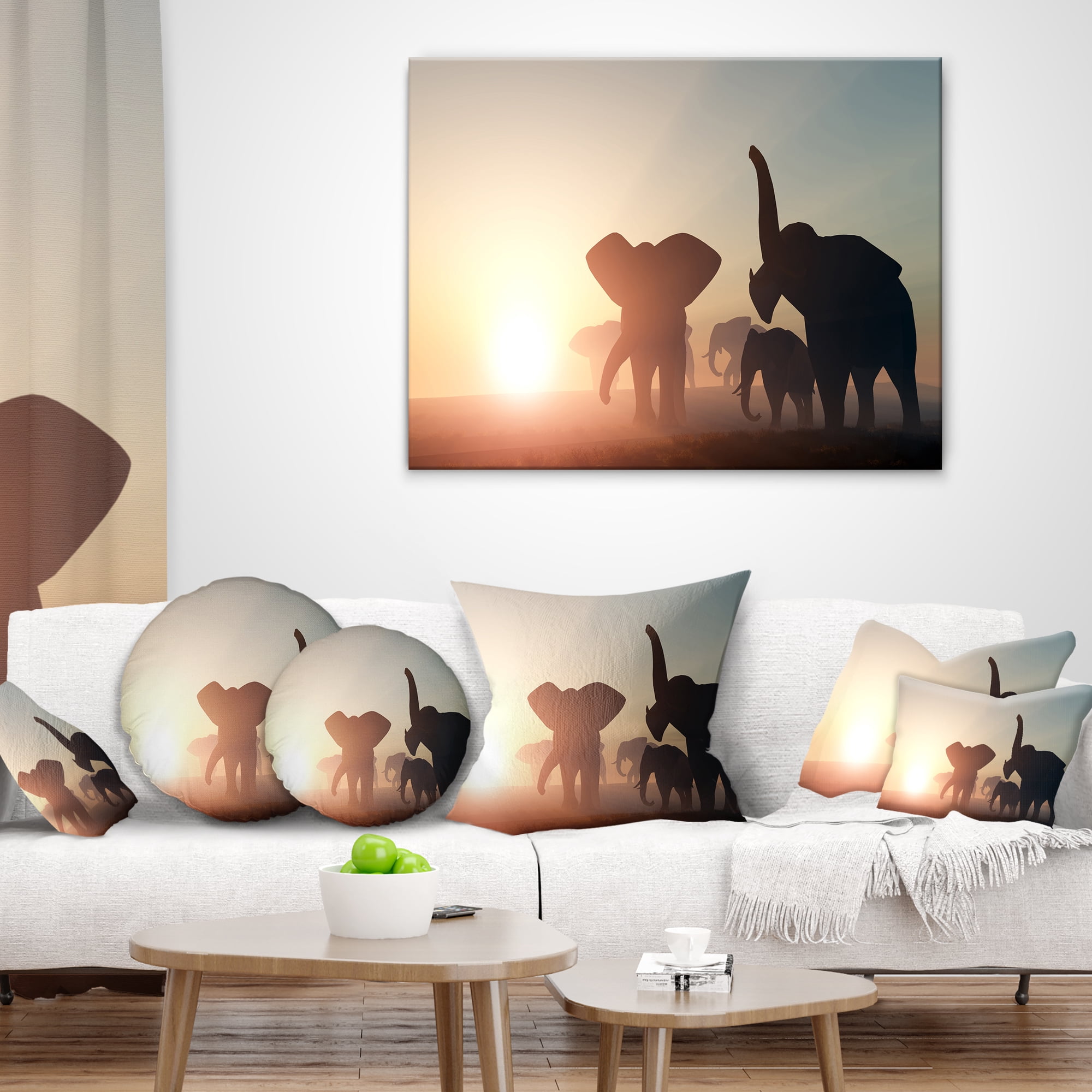 Designart Group of Elephants in the Wild - African Throw Pillow - 18x18