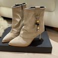 thumbnail image 4 of Beige Ladies Casual Boots With Suede And Pointed Toe For Comfort, 4 of 8