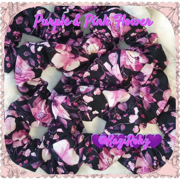 Purple & Pink Flower hair scrunchie