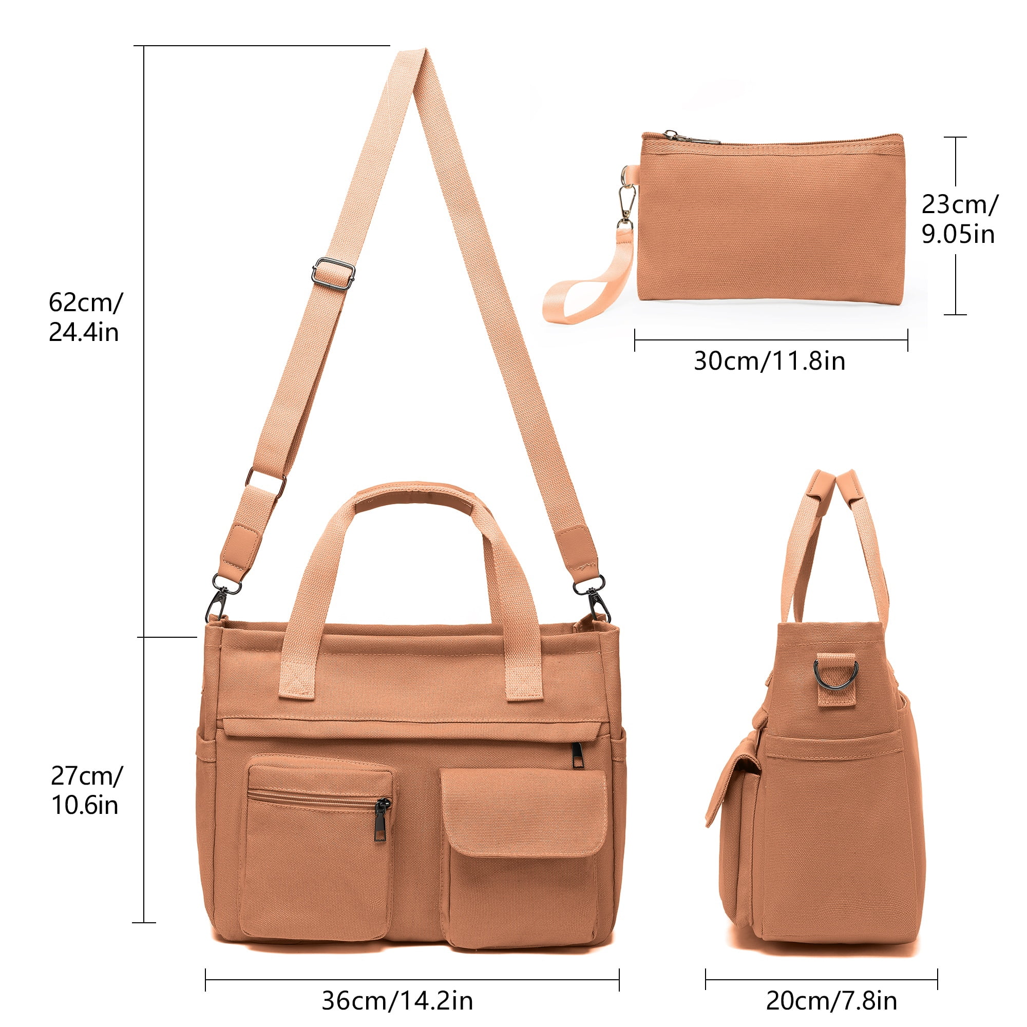 2pcs/set Large Canvas Tote Bag for Women, Laptop Work Bags Crossbody Shoulder Hobo Messenger Handbag Purse Travel Gym Totes