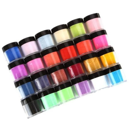 24 Colors Acrylic Nail Art Tips UV Gel Powder Dust Design Decoration 3D