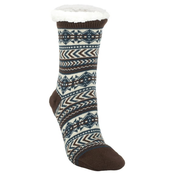 Brown Tribal Pattern Womens Cozy Sherpa Fleece Plush Non Skid Indoor Slipper Socks