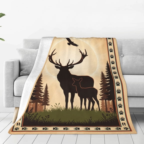 Deer Blanket, Forest Animal Flannel Throw, Cozy Plush Blanket for Sofa Couch Bed, Rustic Home Decor 50x40
