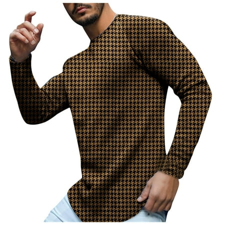 

WANYNG Men s Casual Swallow Gird Print Long Sleeve Tops Round Neck T-Shirt Blouse Long Yoga Top Shirt under Scrubs