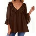 thumbnail image 3 of Jalioing Women's Shirts 3/4 Length Ruffle Sleeve Flowy Blouses Scoop Neck Layered Chiffon Tops Summer Trendy, 3 of 5