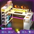 thumbnail image 5 of Romorgniz 63 inch U-Shaped Gaming Desk with Power Outlet & LED Lights, 6-Tier Storage Shelves & 2 Fabric Drawers, Reversible Computer Desk for Home Office, White, 5 of 8