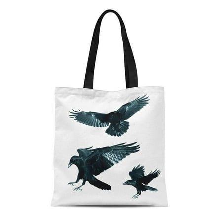 LADDKE Canvas Tote Bag Game Birds Mix Flying Common Ravens Corvus Corax Halloween Reusable Shoulder Grocery Shopping Bags