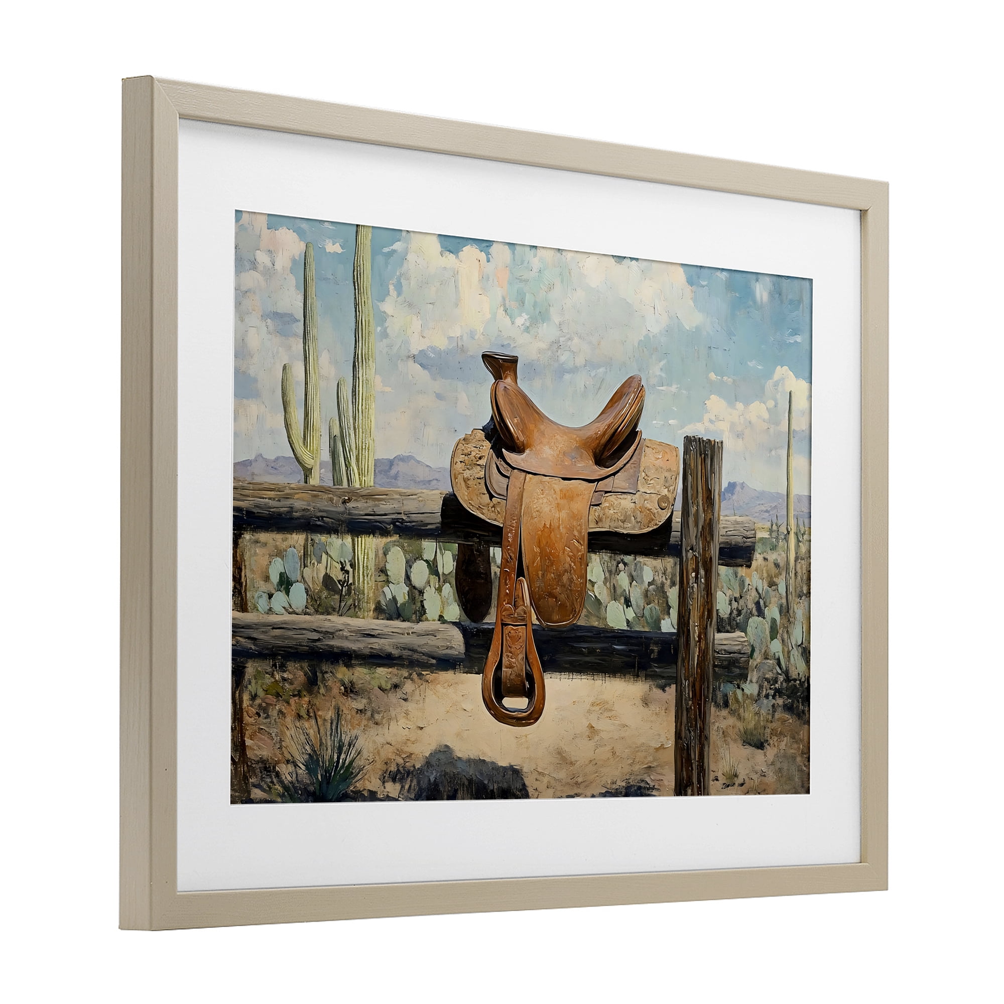 Stupell Industries Saddle on Desert Fence Birch Framed Print Under Glass, design by Franklyn Gregory