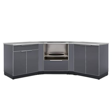 Outdoor Kitchen 6 Piece Cabinet Set in Slate Gray with Countertops and Covers