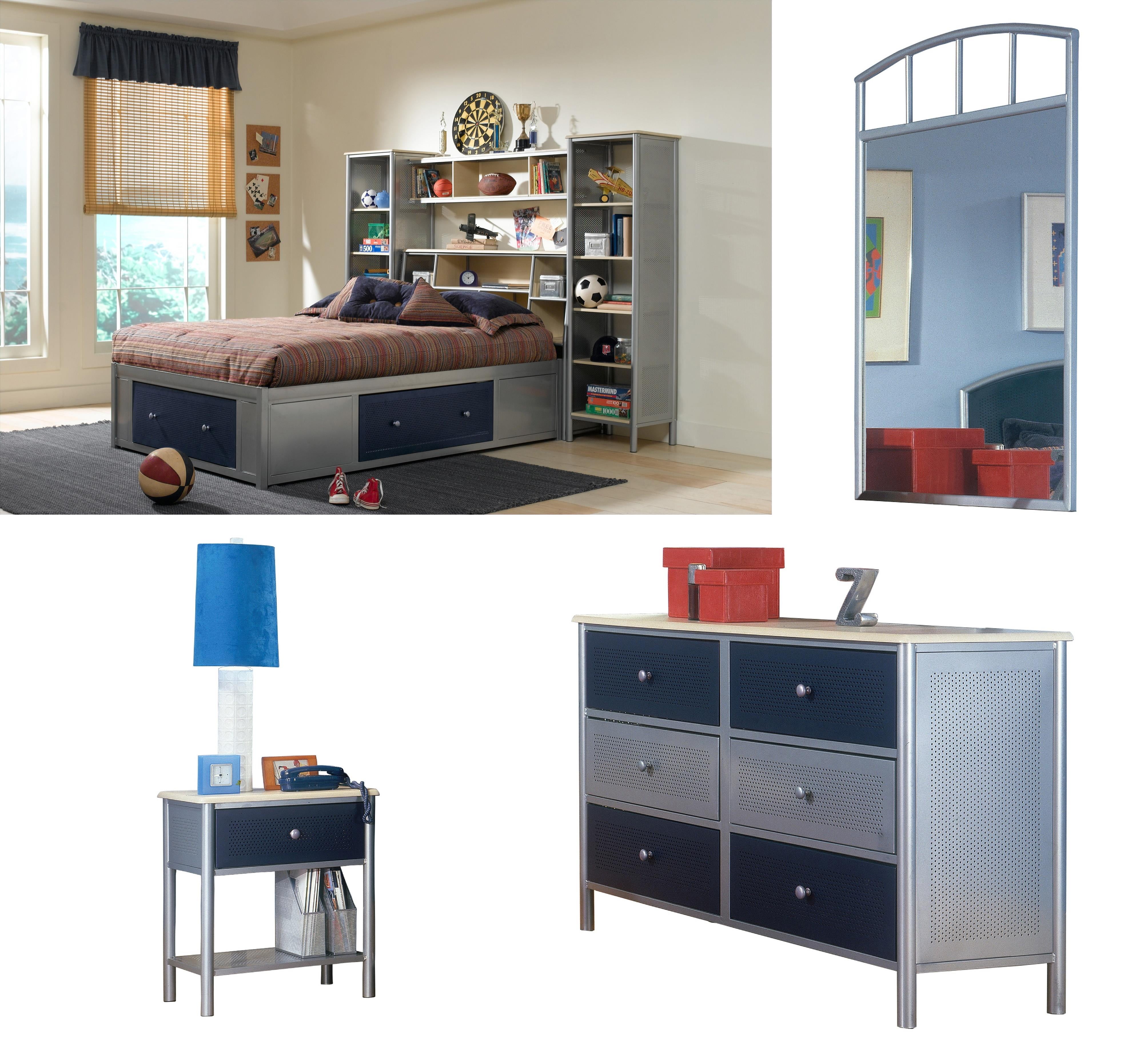 Brayden Bookcase Headboard and Storage Bed with Piers and Bridge, Nightstand, Dresser, and