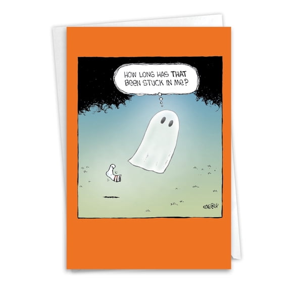 NobleWorks Funny Halloween Greeting Card with 5 x 7 Inch Envelope (1 Card) Ghost Sock C8737HWG