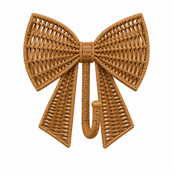 XHKUYI Handwoven Wicker Bow Wreath Hanger 8.6 inch, Natural Rattan Decorative Hook for Christmas Tree, Gnomes & Wall Decor, Boho Farmhouse Holiday Storage & Display Ornament