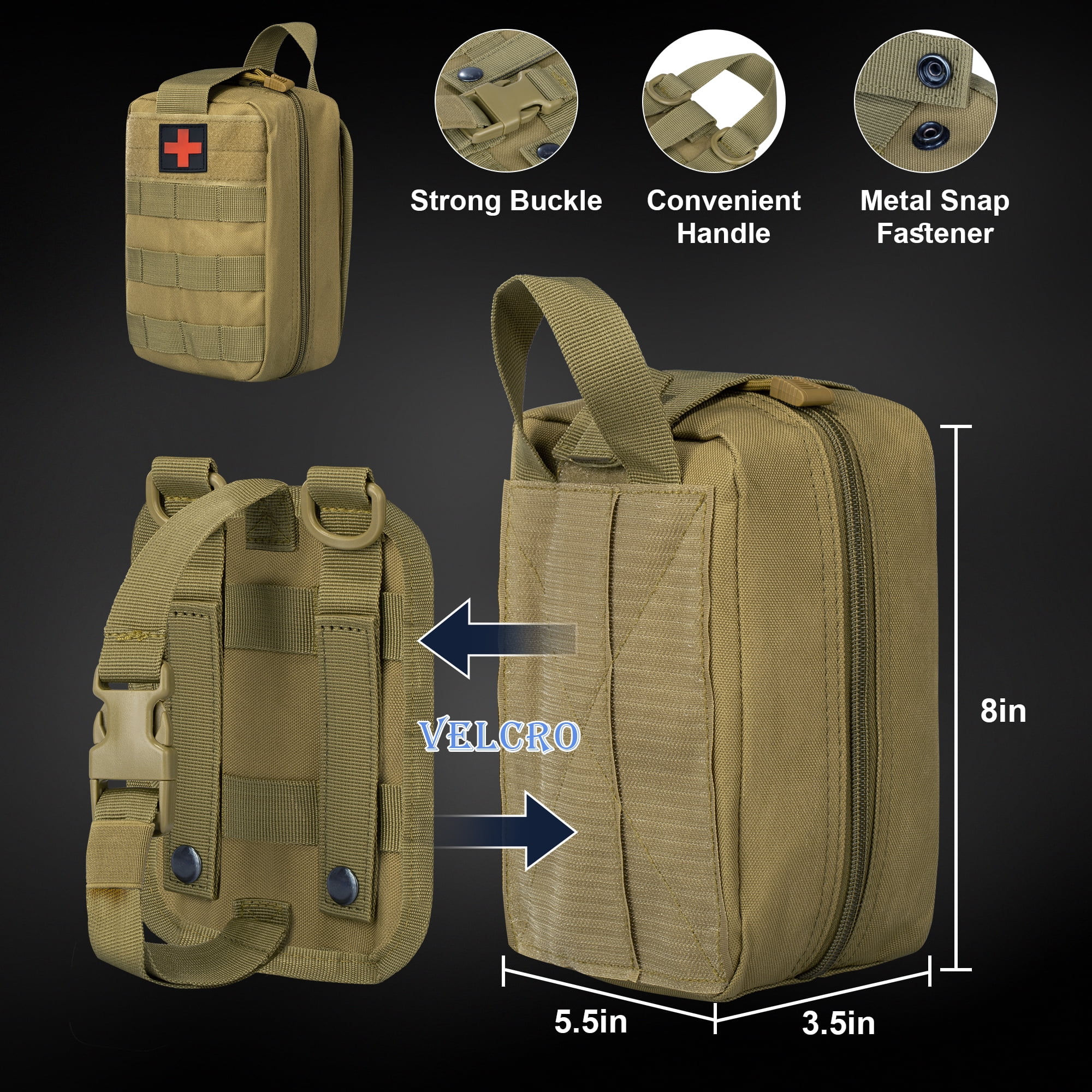 Bombrooster Tactical MOLLE Pouch Kit for Hiking & Camping - 3-in-1 EDC Bag with Phone Holder, Water Bottle Pouch, and First Aid Kit Bag for Outdoor, Duty, Survival Gear