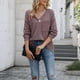 thumbnail image 3 of V cuello de manga larga Top Waffle Knit Loose Fit Casual de fibra de poliéster de las mujeres Pullover Top para otoño, 3 of 5