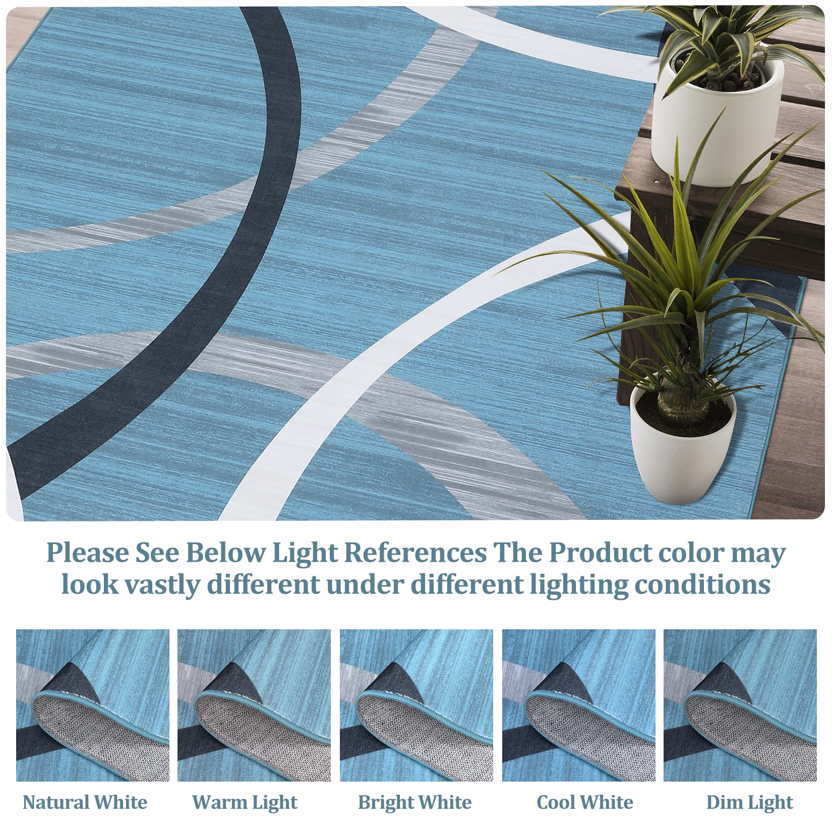 Hasoo Area Rug 4' x 6' Washable Rugs for Living Room Modern Geometric Line Pattern Carpet, Blue