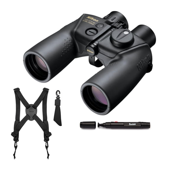 Nikon 7x50 OceanPro CF WP Fog-Proof Global Compass Marine Binocular with Polycarbonate Body (Black) Bundle with Focus Camera Binocular Harness and Focus Lens Cleaning Pen (3 Items)