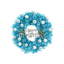 Hvmvliv 11.81in Christmas Tinsel Wreath with Balls Merry Christmas Artificial Xmas Wreath for Front Door Window Hanging Ornaments Christmas Decoration Props Blue