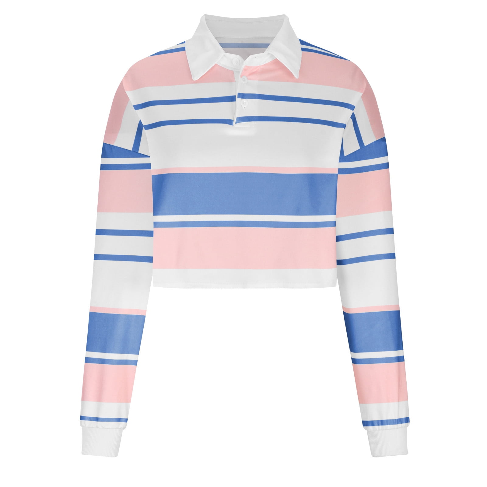 Hfyihgf Women's Striped Crop Tops Collar Half Button Long