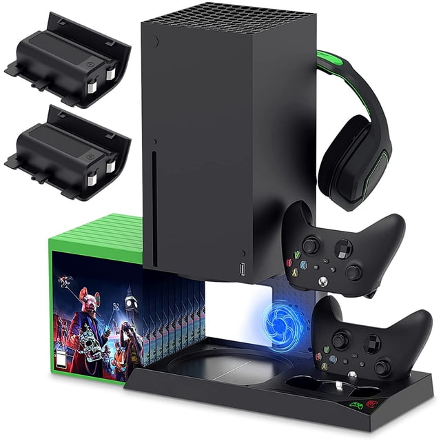 YUANHOT Soporte de refrigeración, estación de carga con batería recargable 1400 mAh y puertos de cargador (no compatible con Xbox One X/S) - Negro YUANHOT Xbox
