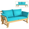 thumbnail image 3 of Gymax Causeuse de Patio Réglable avec Coussins Turquoise, Bois d'Acacia, Sofa, 3 of 9