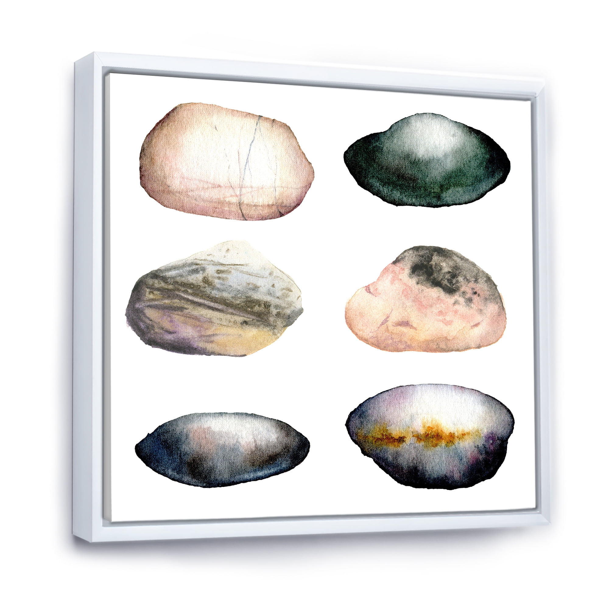 Designart 'Six Abstract Sea Stones On White' Nautical & Coastal Framed Canvas Wall Art Print