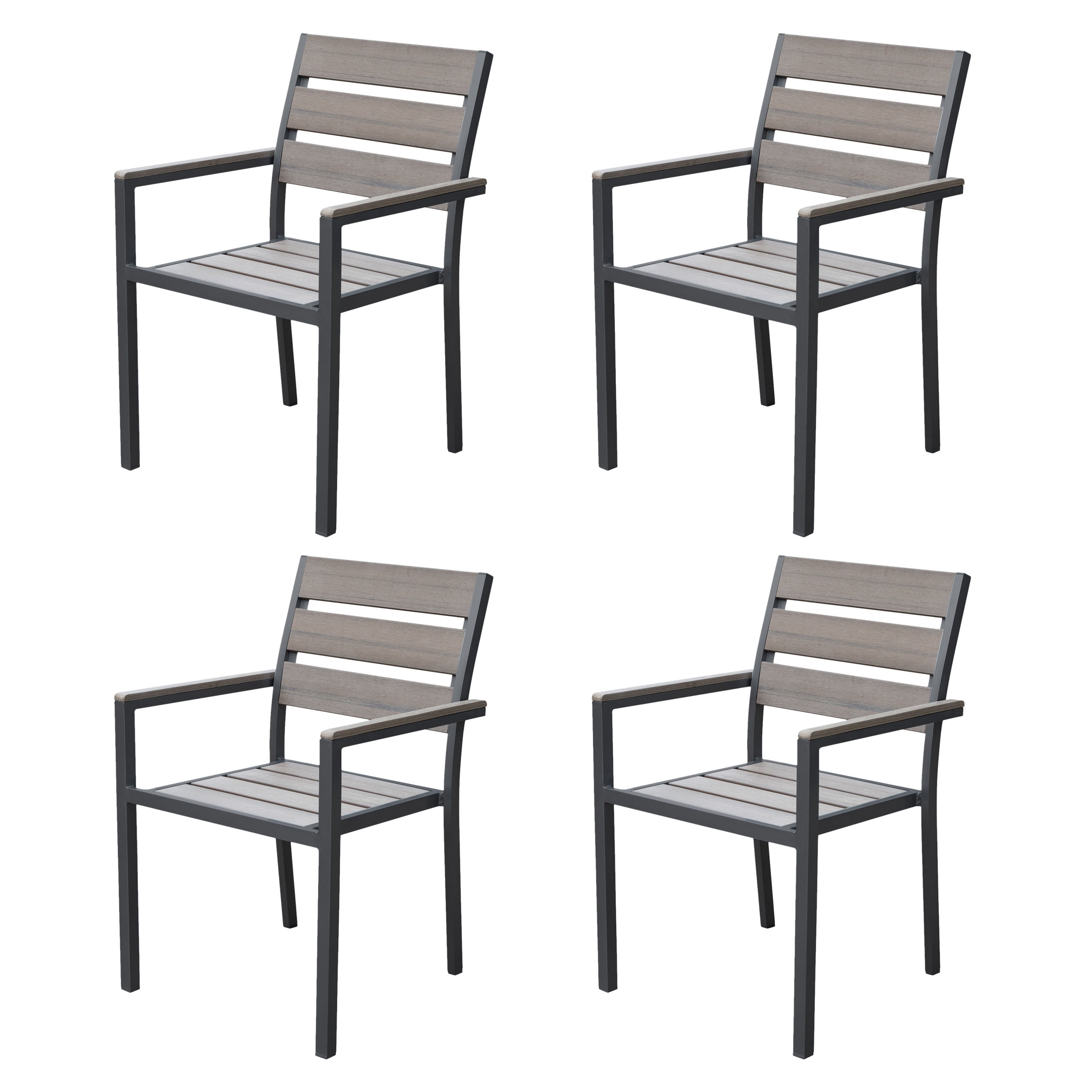Chaises de salle à manger d'extérieur CorLiving Gallant en aluminium et polybois à lattes, gris anthracite (ensemble de 4)