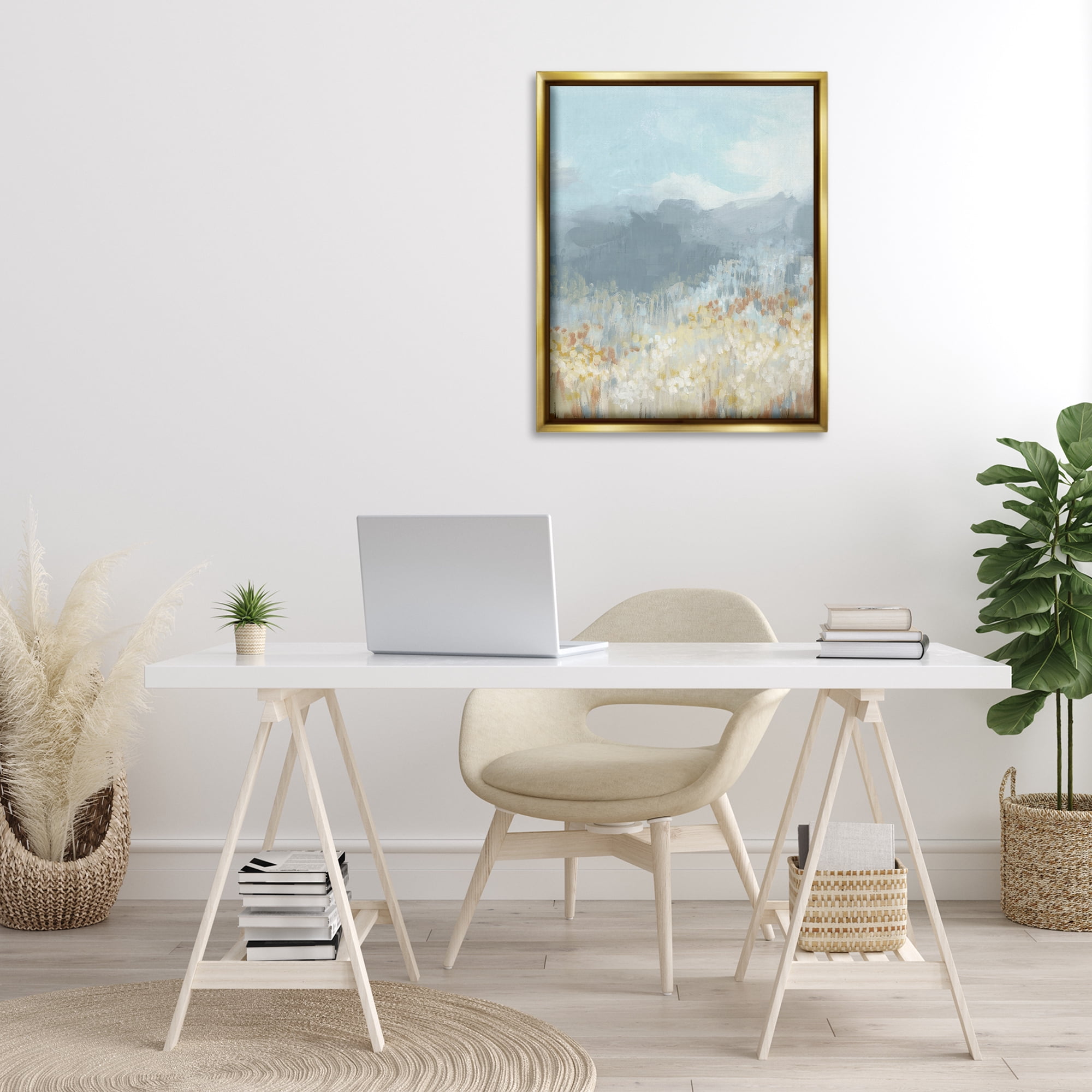 Stupell Industries Mountains & Countryside Landscape Painting Gold Floater Framed Art Print Wall Art, 25 x 31