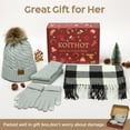 thumbnail image 6 of KOITHOT 5 Pcs Winter Beanie Hat Long Knit Plaid Scarf Touchscreen Gloves Wool Socks Set with Gift Box for Women Men Light Gray, 6 of 7
